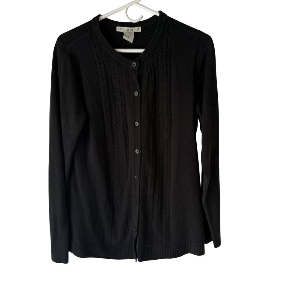 Requirements Sweater Soft Large Black Button Front Cable Knit Cardigan Classic